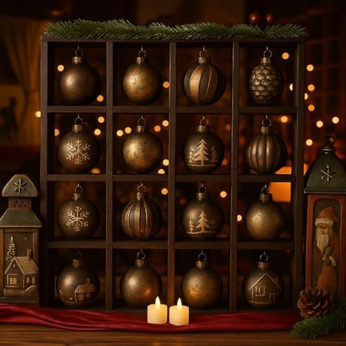 Cinnvoice Christmas Ornament Displays Rack, Brown, 16 Compartment by QinYee