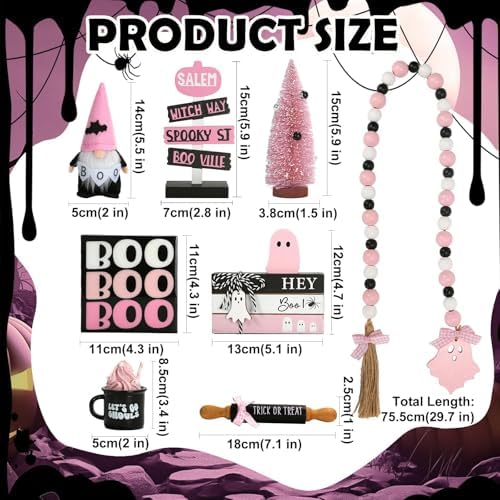 Pink Halloween Decorations 8PCS Tiered Tray Decor for Home Office - Image 5