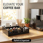 Coffee Bar Organizer Countertop,Wood Caddy with Compartments for Pods,Black - Image 2