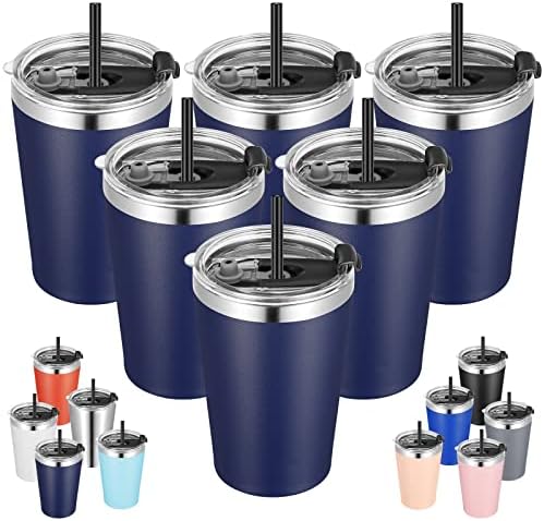 VEGOND 12oz Tumbler Stainless Steel Tumbler bulk Vacuum Insulated Double Wall Travel Tumbler with Lid and Straw Reusable Tumbler, Navy blue 6 Pack by VEGOND