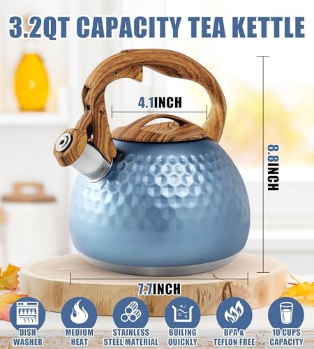 3.2Qt Stainless Steel Whistling Tea Kettle Stovetop, Blue - Image 4