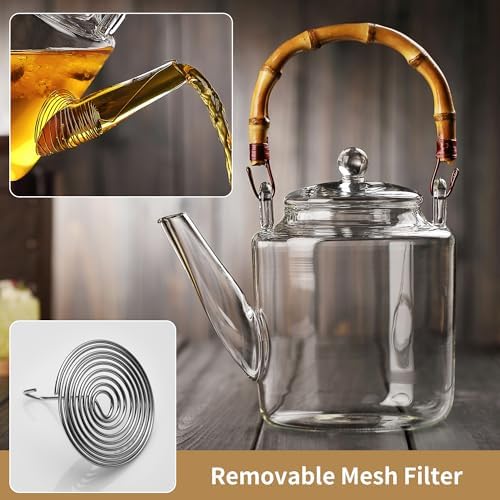 1350ml/46OZ Glass Teapot with Removable Infuser and Lid, Stovetop Safe, Glas Tea Pot for Blooming and Loose Leaf Tea Maker - Image 2
