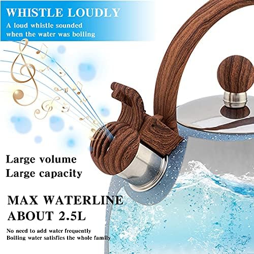 Vilihkc Whistling Stainless Steel Tea Kettle with Wood Grain Anti Heat Handle,2.6 Quart/2.5 Liter Stainless Steel Tea Kettles,Loud Whistling for Tea,Coffee,Gas Electric Applicable - Image 4