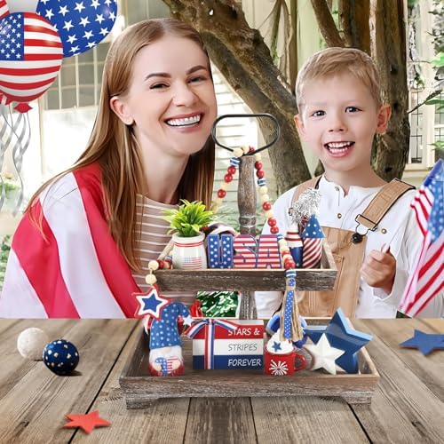4th of July Decorations for Home Office Indoor 8 Pcs Tiered Tray Decor - Image 4