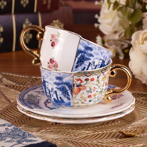 KAMMAK Tea Cups and Saucers Set of 2, Fine Bone China Coffee Cups, 582N - Image 6