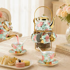 20 Piece Porcelain Tea Set with Metal Holder European Floral Pattern Tea Pot Tea Cup Tea Saucer Teaspoon for Women Adult Party Large Version - Image 7