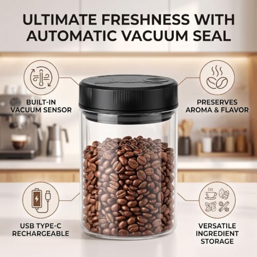 Automatic Vacuum Coffee Canister, 700ml Borosilicate Glass - Image 5