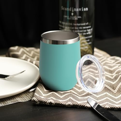 DOMICARE Stainless Steel Wine Tumbler Bulk with Lid, Personalized Insulated Tumblers Set, 12oz Travel Coffee Cups Pack of 4, Light Blue - Image 5