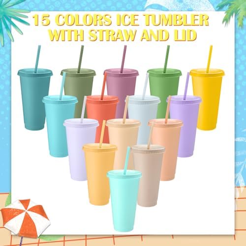 Honeydak 30 Pack Plastic Cups with Lids Straws,Pastel Color - Image 2