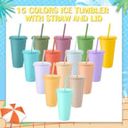 Honeydak 30 Pack Plastic Cups with Lids Straws,Pastel Color - Image 2