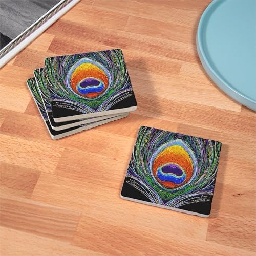 CafePress Peacock Feather 1 Tumbled Stone - Set of 4 Coasters Set of 4 - Image 3