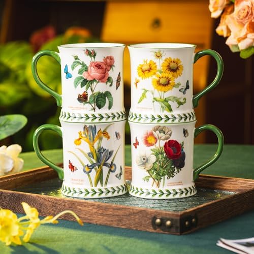 Pastoral Coffee Mug Set of 4-15.2 Oz Large Capacity Porcelain In-Glaze Cups for Tea, Latte, Cocoa - Dishwasher & Microwave Safe, Great Housewarming Gift-Assorted Colors - Image 3