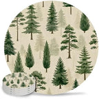 Green Christmas Tree Absorbent Ceramic Coasters Set of 4, Xmas Pine Trees Natural Forest Rustic 4" Round Drink Coasters with Cork Base, Coffee Mugs Mats for Housewarming Gift/Bar/Holiday Party by Unknown