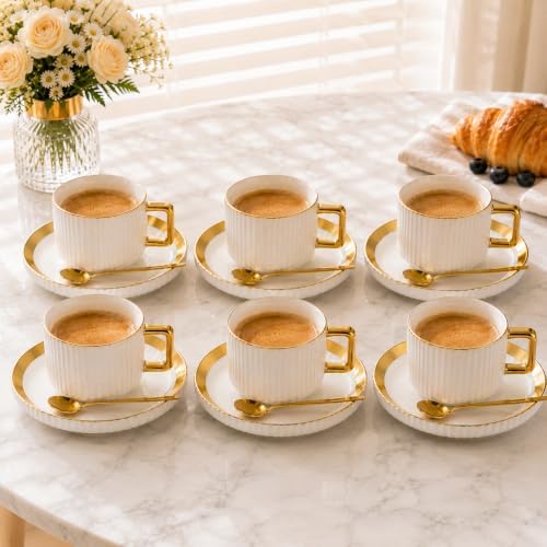 Ceramic Coffee Cup and Saucer Set, Set of 6 - Image 6