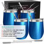 CHILLOUT LIFE 12 oz Stainless Steel Wine Tumblers 4 Pack - Double Wall Vacuum Insulated Wine Glasses Cups with Lids and Straws Set Keeping Cold & Hot for Coffee, Beer, Ice Cream - Blue Sparkle - Image 4