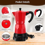 6 Cup Electric Espresso Coffee Maker 300ml Aluminum,Red - Image 4