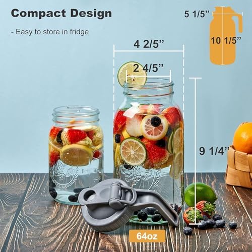 GOSCHE 64oz Glass Pitcher with Lid, Coffee Mason Jar with Pour Spout Lids, Grey - Image 6