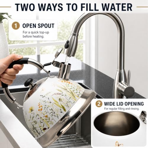 Tea Kettle, 3.1QT Whistling Stovetop Kettle, Folding Handle - Image 6