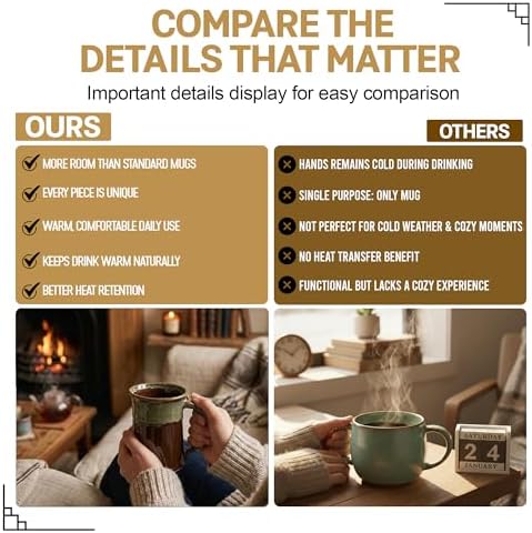 Clay in Motion Handmade Ceramic Mug 24 oz, Large Coffee Mug, Hand Painted Stoneware, Dishwasher Microwave & Oven Safe, Lead-Free, Made in USA Since 1981 (Mocha) - Image 4
