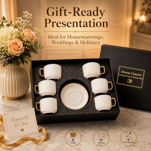 8 oz Ceramic Coffee Cups Set of 6 with Saucers, Gift Box - Image 3