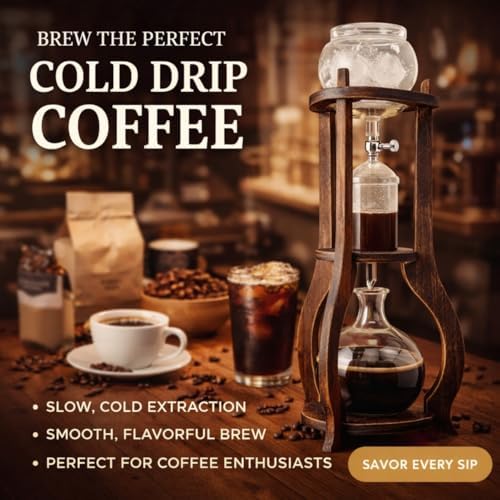 Nispira Iced Coffee Cold Brew Drip Tower Coffee Maker, 6–8 Cup Manual Cold Brew Brewer with Adjustable Valve, Wooden Frame & Glassware, Slow Cold Extraction System - Image 5