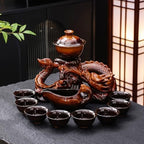 Ceramic Teapot with Infuser Chinese Gongfu Tea Set, 8 Cups, Semi Automatic Dragon Design for Loose Leaf Tea by Unknown