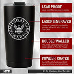 Military Gift Shop 20oz Insulated Steel US Navy Tumbler, Double-Walled USN Coffee Mug | Gifts Sailors | Disabled Vet Owned Business-Navy 20oz Tumbler - Image 2