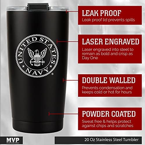 Military Gift Shop 20oz Insulated Steel US Navy Tumbler, Double-Walled USN Coffee Mug | Gifts Sailors | Disabled Vet Owned Business-Navy 20oz Tumbler - Image 2