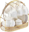 CHENP. HMC Tea Set 23-Piece Porcelain Ceramic Coffee Tea Gift-Included Coffee Holder, Sets Cups Saucer Service for 6 Teapot Sugar Bowl Creamer Pitcher and Teaspoons (WHITE3) by CHENPH
