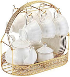 CHENP. HMC Tea Set 23-Piece Porcelain Ceramic Coffee Tea Gift-Included Coffee Holder, Sets Cups Saucer Service for 6 Teapot Sugar Bowl Creamer Pitcher and Teaspoons (WHITE3) - Image 7