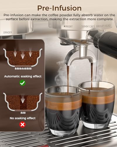 Electactic 20 Bar Espresso Machine with Grinder & Milk Frother, 58mm Expresso Coffee machines, Stainless Steel Coffee Maker for Cappuccino and Latte, Perfect for Home and Café Use-Single Boiler - Image 5