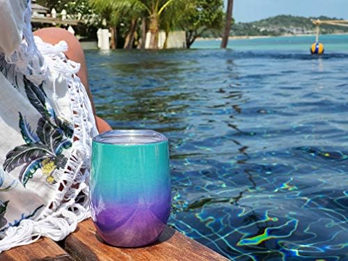 CHILLOUT LIFE 12 oz Stainless Steel Wine Tumblers 4 Pack - Double Wall Vacuum Insulated Wine Glasses Cups with Lids and Straws Set Keeping Cold & Hot for Coffee, Beer, Ice Cream - Mermaid Sparkle - Image 6