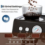 20 Bar Espresso Coffee Machine with Built-in Bean Grinder, 1400W 360° Steam Wand Latte Cappuccino Maker, 30 Grind Levels, Pressure Gauge, Self-Cleaning Stainless Steel Espresso Maker for Home Barista - Image 7
