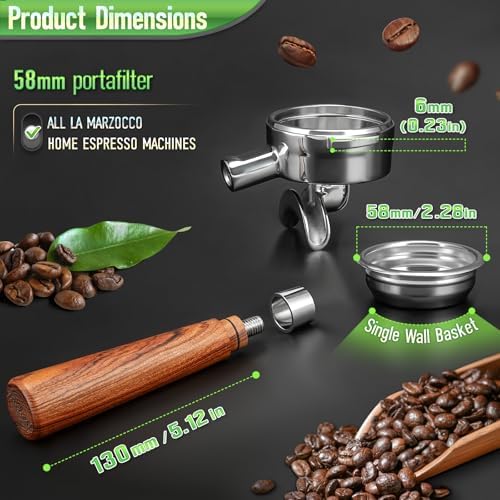 58mm Portafilter for all La Marzocco Home Espresso Machines, Dual Spout Espresso Handle with Siam Rosewood Grip & 304 Stainless Steel Basket - Image 2