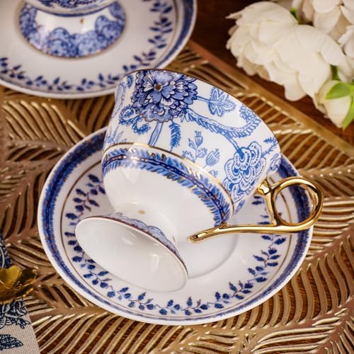 KAMMAK Tea Cups and Saucers Set of 2, Fine Bone China Coffee Cups, 572N - Image 7