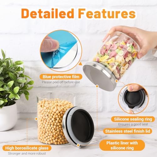 Round Glass Jars with Lids, 4 Pack 25 oz Glass Containers with Stainless Steel Lids, 750ml Clear Airtight Kitchen Pantry Storage Canisters for Sugar, Coffee, Tea, Candy, Cereal, Oat, Flour - Image 3