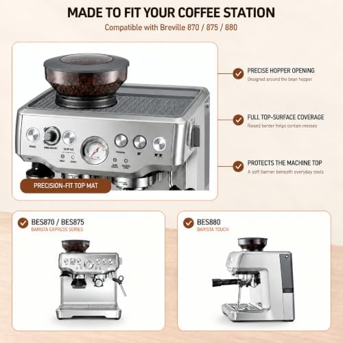 angelle 3-Piece Silicone Coffee Mat Set Compatible with Breville Barista Express BES870 BES875 and Touch BES880, 24 x 16 in Espresso Machine Base, Top Protector and Tamping Pad, Gray - Image 3
