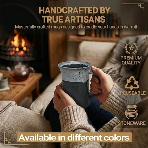 Clay in Motion Handmade Ceramic Mug 24 oz, Large Coffee Mug, Hand Painted Stoneware, Dishwasher Microwave & Oven Safe, Lead-Free, Made in USA Since 1981 (Snowcap) - Image 3