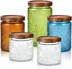 Gerrii Multicolor Sunflower Round 5 Pcs Vintage Glass Food Storage Containers 17/24/34 oz Glass Jar with Lid Airtight Candy Food Canisters for Kitchen Counter Pantry Coffee Beans by Gerrii