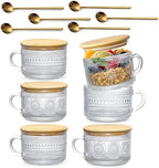 DOPUDO Vintage Glass Coffee Mugs,Overnight Oats Containers With Lids,Glass Cup With Sealed Lid and Spoon,Glass Coffee Mugs,Coffee Bar Accessories,Ideal for Cappuccino, Latte(6-Pack,14oz) by DOPUDO