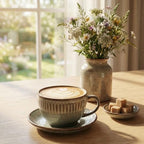 Cappuccino cup with tray, 8.5 oz. Set of 4 Ceramic Coffee Cups and Saucer Set for Latte, latte art cup, suitable for latte/cappuccino/milk/tea - Image 4