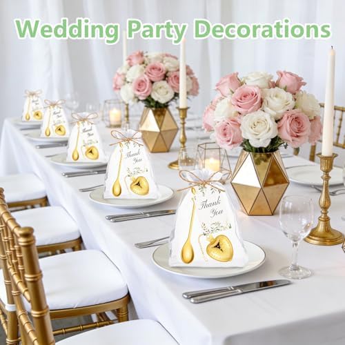 50 Sets Bridal Shower Tea Party Favor for Guests Leaf Tea Spoon Heart Tea Infuser for Loose Leaf Tea Steeper with Thank You Card Organza Bags for Wedding Decoration Gift Souvenirs (50, Gold) - Image 6