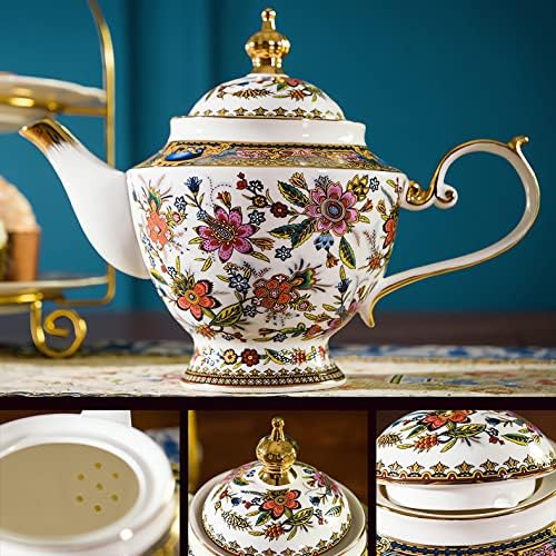 ACMLIFE Tea Set for Adults, Bone China Tea Set with Cups, Tea Cup Set Vintage Floral Porcelain Tea Set for 6, Vintage Floral Tea Cup Set With Teapot, Tea Party Sets for Women Gift，Gift Box (Pink) - Image 3