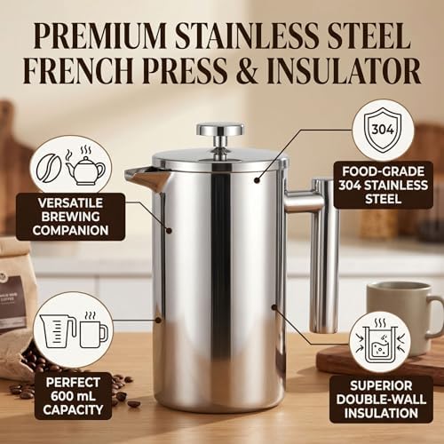 Insulated French Press Coffee Maker for Home, Office, 600ML - Image 2