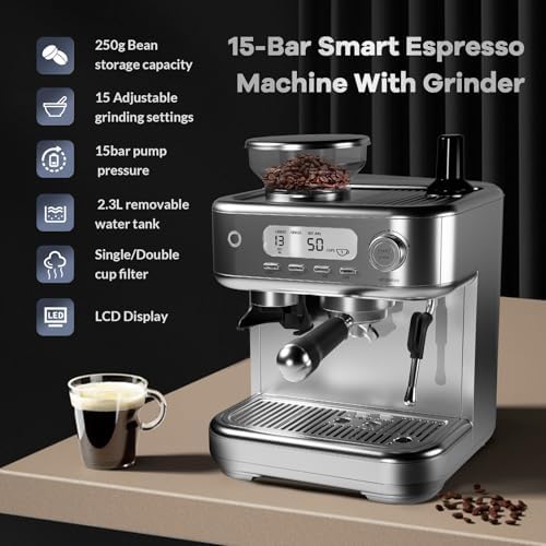 GarveeLife Espresso Machine with Grinder, Professional Coffee and Espresso Maker Combo, Stainless Steel Cafe Espresso Machine with Steam Wand Barista Kit for Cappuccino Latte - Image 2