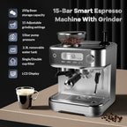 GarveeLife Espresso Machine with Grinder, Professional Coffee and Espresso Maker Combo, Stainless Steel Cafe Espresso Machine with Steam Wand Barista Kit for Cappuccino Latte - Image 2