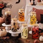 Halloween Glass Cups with Lids and Straws, 6 Pack, 16oz, Black - Image 5
