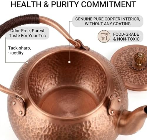 copper tea kettle, tea kettle, tea pot, stovetop, handmade, thick, whistling tea kettle, stove top, teapot for stovetop (copper,1.5L) - Image 4