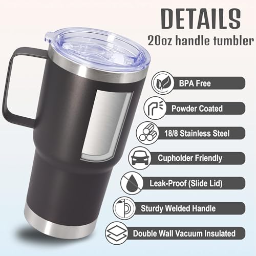 20 oz Tumbler with Handle and Lid Insulated Travel Coffee Mug Grey 6P - Image 3
