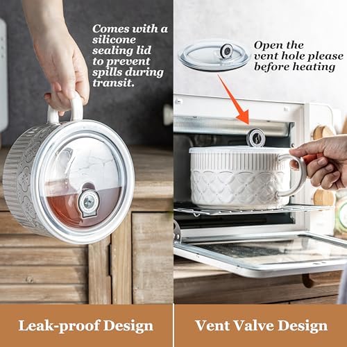 Gomakren Extra Large Soup Bowl with Handle, 39 Ounces Microwave Ramen Bowl & Ceramic Pour Over Coffee Dripper, Single-Hole Cone Brewer, White - Image 4